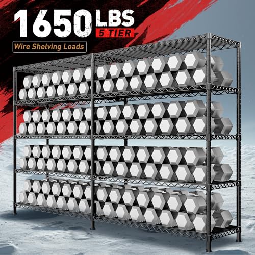 REIBII 73''W 5-Tier Metal Shelving Unit, Heavy Duty Wire Storage Rack F431