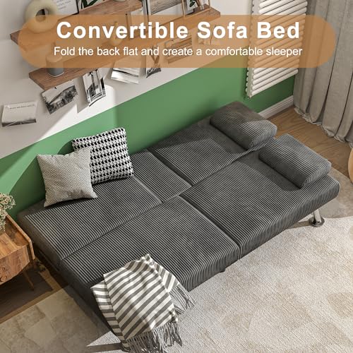 Shahoo Modern Linen Upholstered Convertible Futon Sofa Bed with Removable Armrests M32266