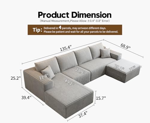 Cloud Modular Sectional Sofa with Ottoman, U Shaped, Black M332378