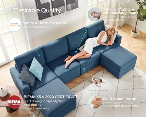 LINSY HOME Modular U Shaped Sectional Sofa with Storage, Blue M8981