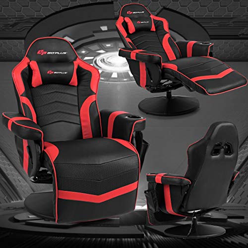 Goplus Massage Gaming Chair, Racing Recliner with Footrest, PU Leather N121
