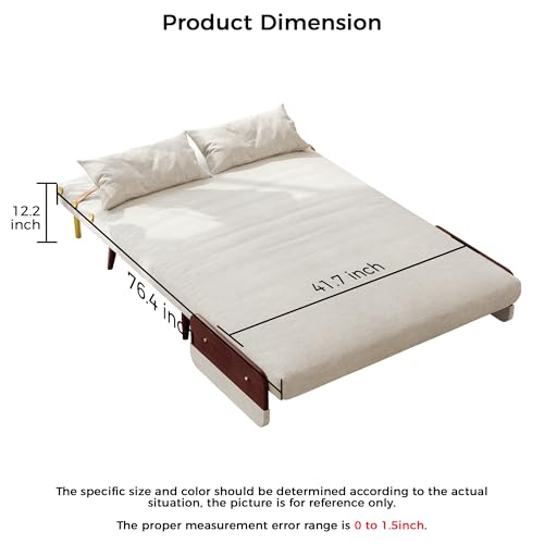 Convertible Chair Bed Sleeper for Adults with Wooden Arms, Linen G638