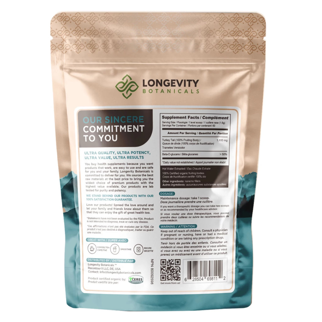 Longevity Botanicals Organic Turkey Tail Mushroom Powder, 3.5 oz C7807