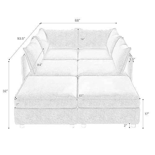 Oversized Modular Sectional Sofa with Movable Ottomans, U-Shaped Chenille J2923