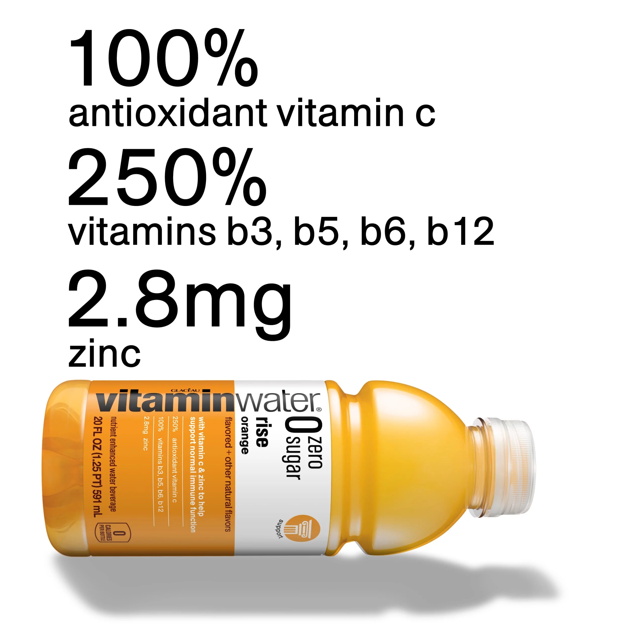 Vitaminwater Zero Sugar Rise Electrolyte Enhanced Water, Orange, 20 fl oz, 12 Pack M978043