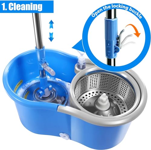 MASTERTOP Mop and Bucket with Wringer Set, Spin Mop with 4 Washable Microfiber Pads R114905