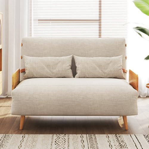 Convertible Chair Bed Sleeper for Adults with Wooden Arms, Linen G638