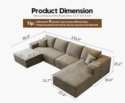 Cloud Modular Sectional Sofa with Ottoman, U Shaped, Black M332378
