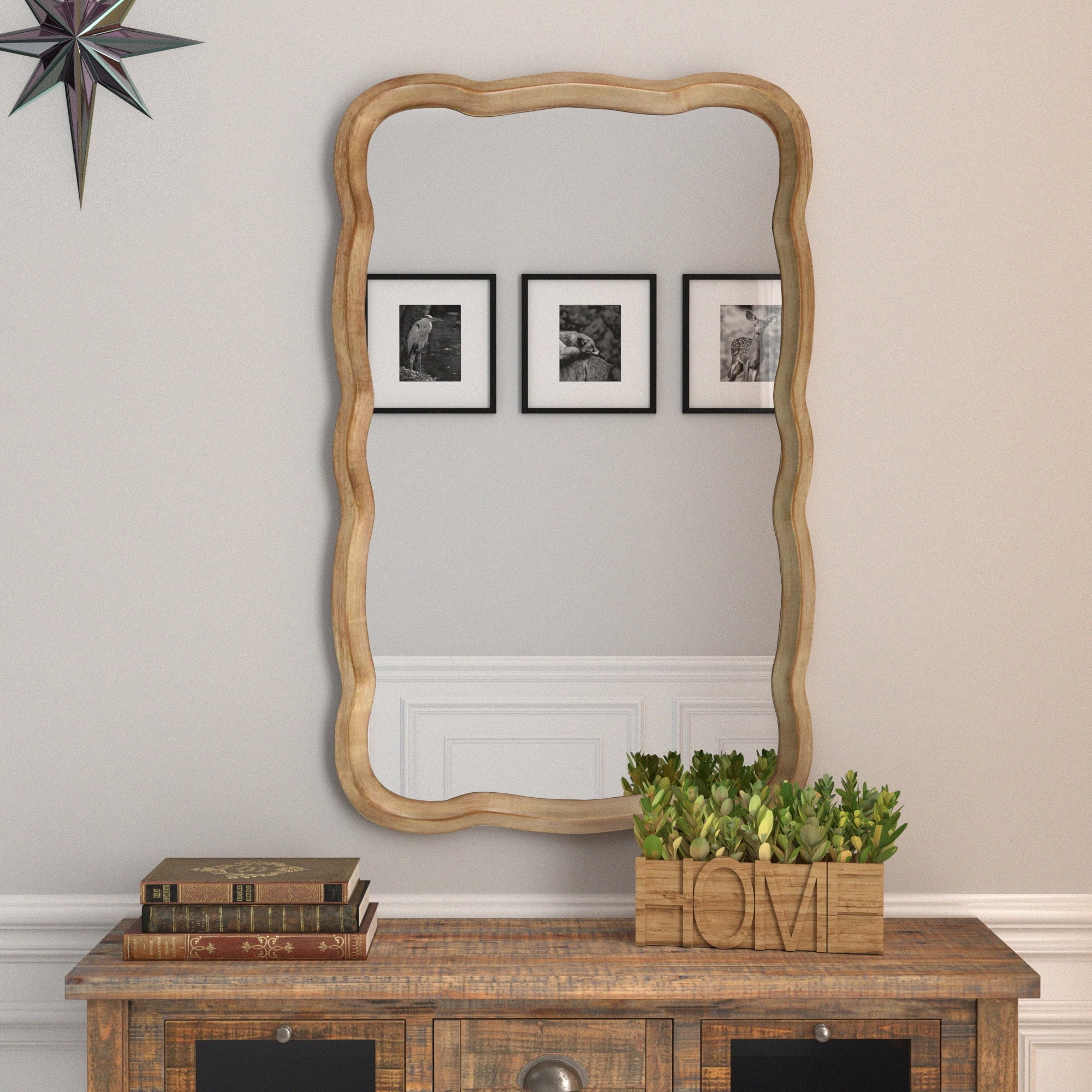 COZAYH Curved Wood Frame Accent Mirror, Farmhouse French Country Wall Mirror, 23.5"L x 38"W F7466