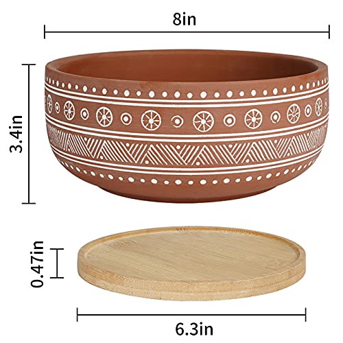 8 Inch Terracotta Succulent Planter Pot with Bamboo Tray L806