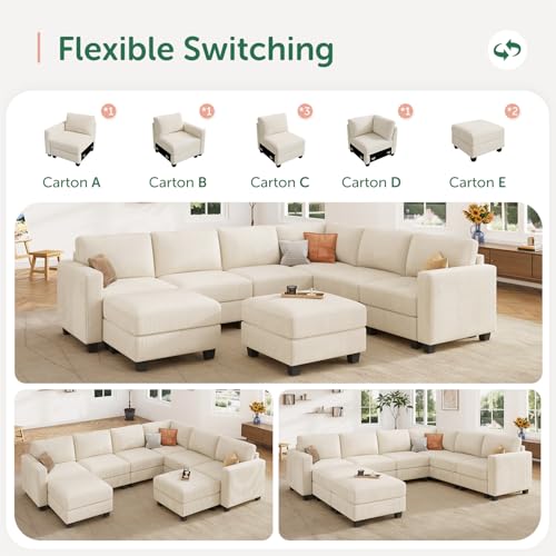 HONBAY Corduroy Modular Sectional Couch with Storage, Dark Gray A586576