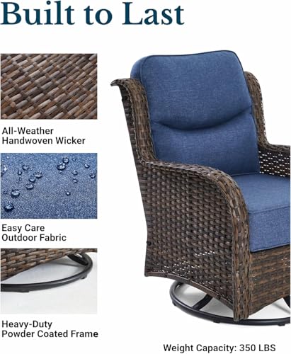 Luxury Patio Furniture Set 7PCS Wicker Conversation Set with Blue Cushions J5390