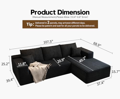 Cloud Modular Sectional Sofa with Ottoman, U Shaped, Black M332378