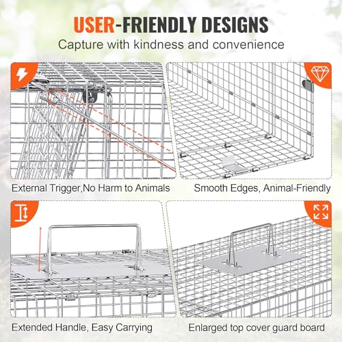 VEVOR Live Animal Cage Trap 24" x 8" x 8" Humane Galvanized Iron Folding Trap G7271