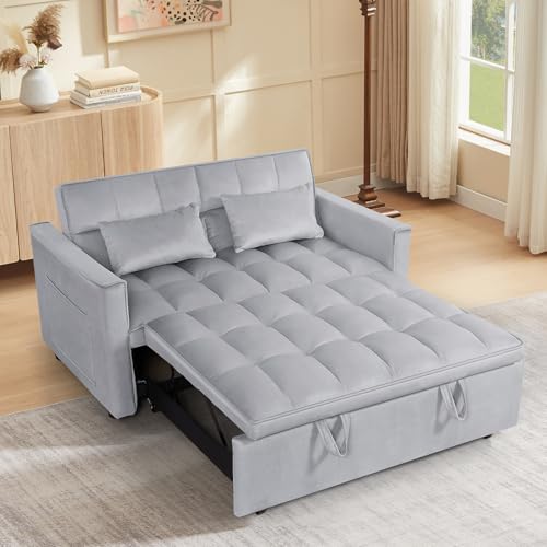 3 in 1 Convertible Sleeper Sofa Bed Futon with Adjustable Backrest, Velvet, Black Q74350