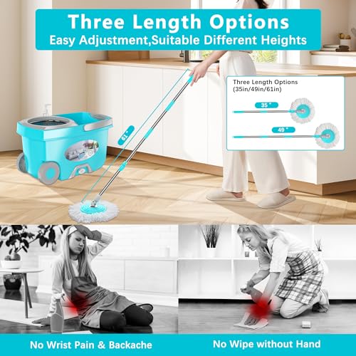 FunClean Spin Mop and Bucket with Wringer, 360° Floor Cleaning Tool, 61" Handle, Blue Q21676