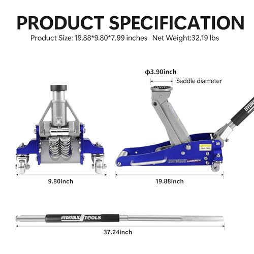 Pvillez Floor Jack, Heavy Duty Hydraulic Low Profile Steel Racing Jack, 2 Ton Capacity Blue H10635