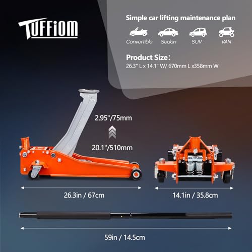 TUFFIOM Low Profile Floor Jack, Dual Pistons Quick Lift for Cars & SUVs K567715