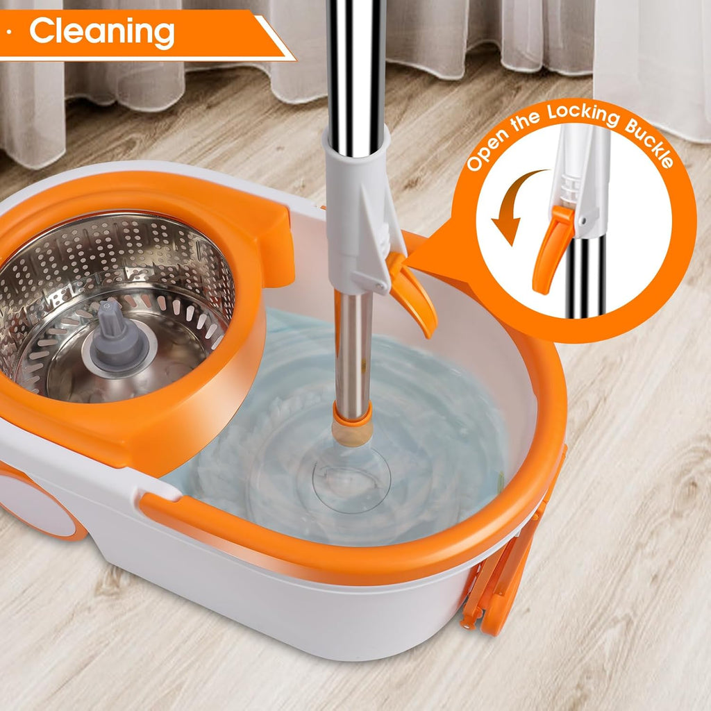 MASTERTOP Spin Mop and Bucket with Wringer, 57" Adjustable Handle, 6 Microfiber Pads O90747