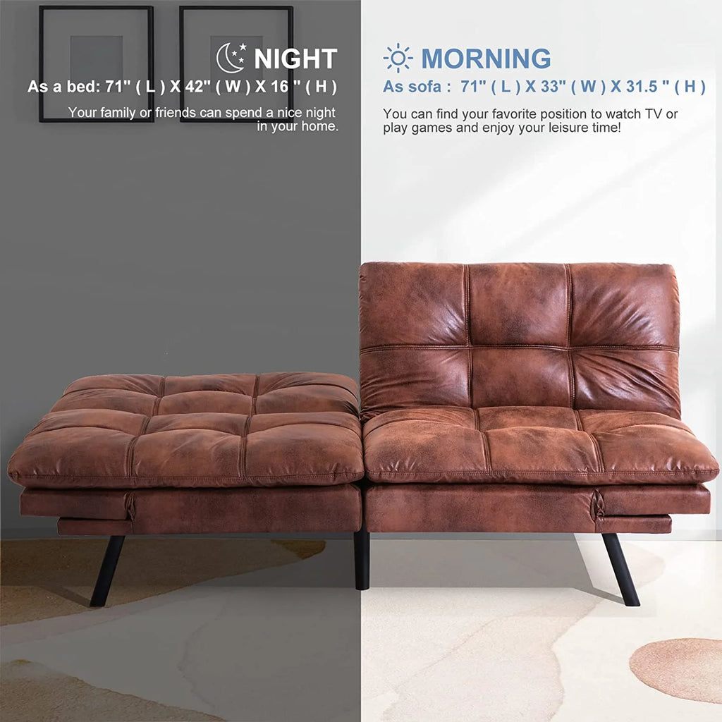 RUNFAYBIU Futon Sofa Bed Memory Foam Convertible Faux Leather with Adjustable Armrests D258720