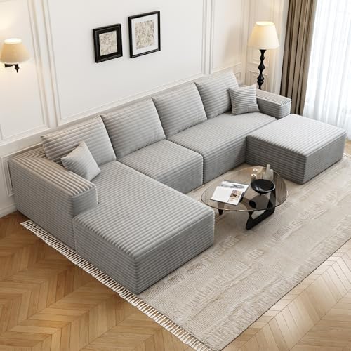 Cloud Modular Sectional Sofa with Ottoman, U Shaped, Black M332378