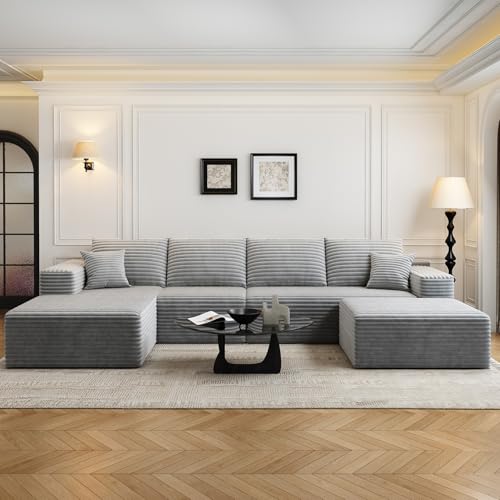 Cloud Modular Sectional Sofa with Ottoman, U Shaped, Black M332378