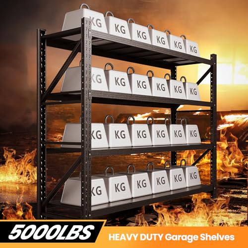 71" W Heavy Duty Steel Garage Shelving, 4-Tier Adjustable Storage Rack, Black C40455