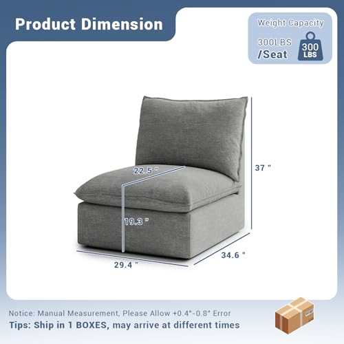 Cloud Modular Sectional Sofa, Waterproof Down Filled, High Backrest 5 Seater, Dark Gray J53470