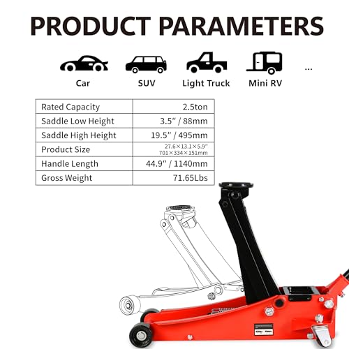 Pvillez Floor Jack, Heavy Duty Hydraulic Low Profile Steel Racing Jack, 2 Ton Capacity Blue H10635
