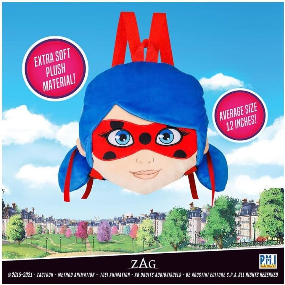 P.M.I. Miraculous Ladybug Plush School Backpack 12-Inch Collectible O676