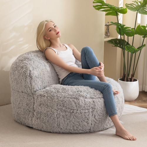 BYBYME Giant Faux Fur Bean Bag Chair for Adults with Filler T1937
