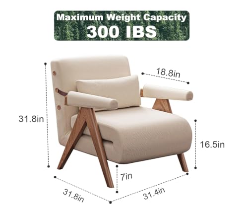 Residential Convertible Sofa Bed Chair 3-in-1 Adjustable Backrest Beige White D8743