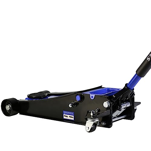 Pvillez Floor Jack, Heavy Duty Hydraulic Low Profile Steel Racing Jack, 2 Ton Capacity Blue H10635