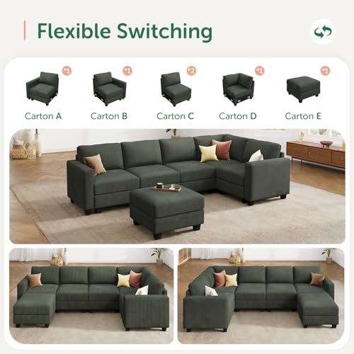 HONBAY Corduroy Modular Sectional Couch with Storage, Dark Gray A586576
