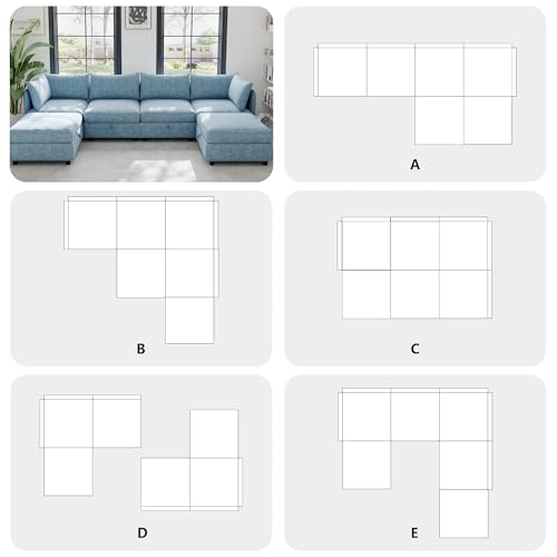 Oversized Modular Sectional Sofa with Movable Ottomans, U-Shaped Chenille J2923