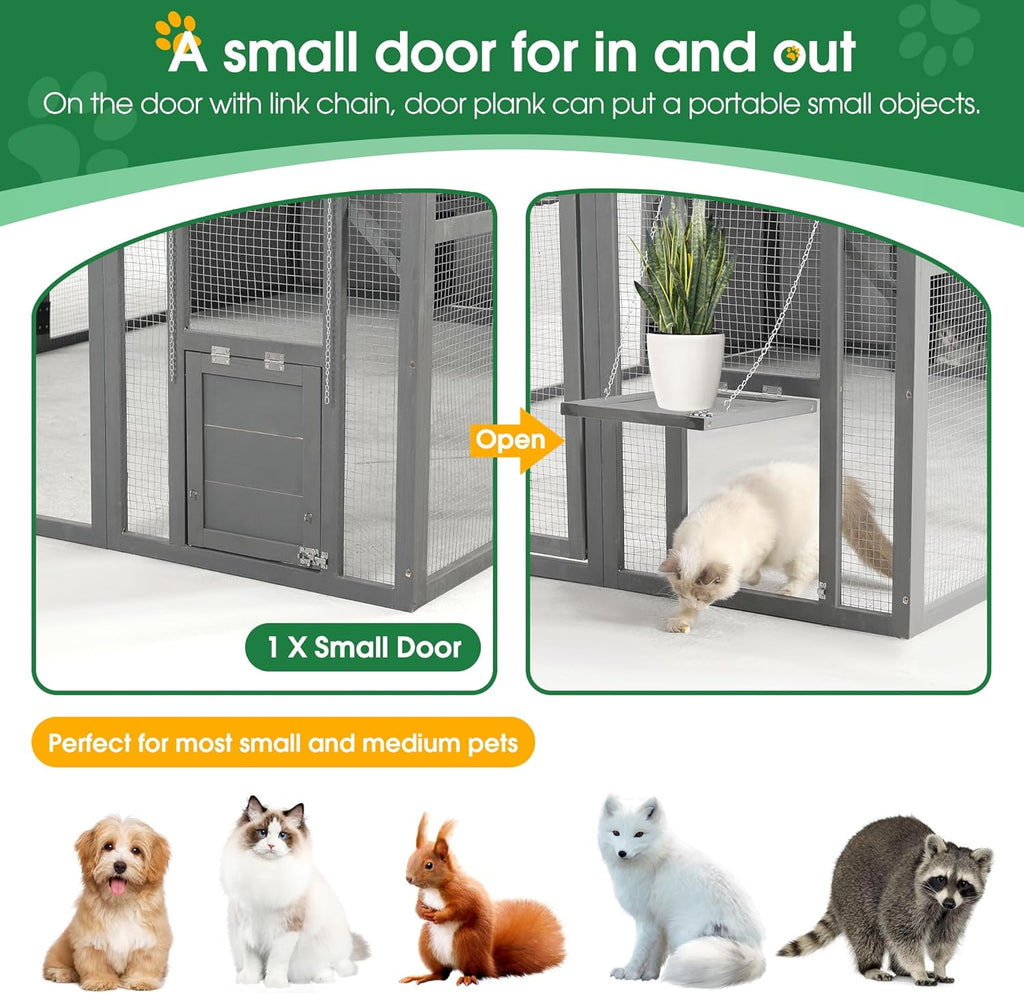 Large Cat Cage Outdoor Wooden Catio Enclosure with Weatherproof Roof T87392