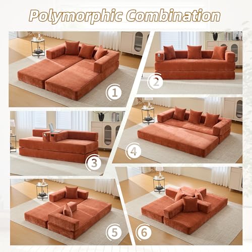 Corduroy Convertible Sleeper Sofa Bed with Pillow, Beige S401207