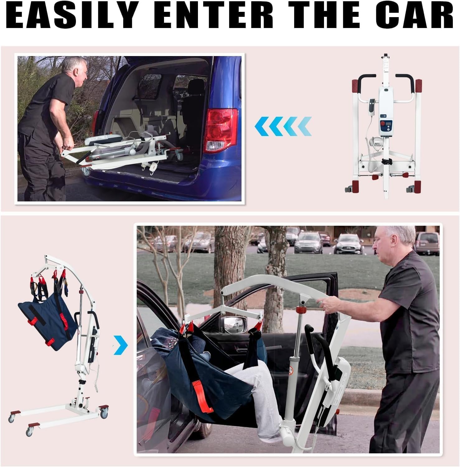 Foldable Electric Patient Transfer Lift with 2 Slings, 500lbs Capacity W76098