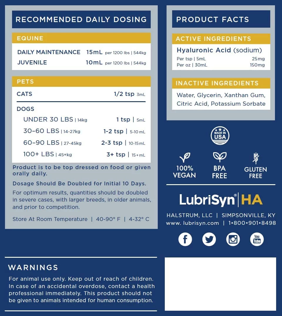 LubriSyn HA Joint Supplement for Equine & Pet, 32 oz J452840
