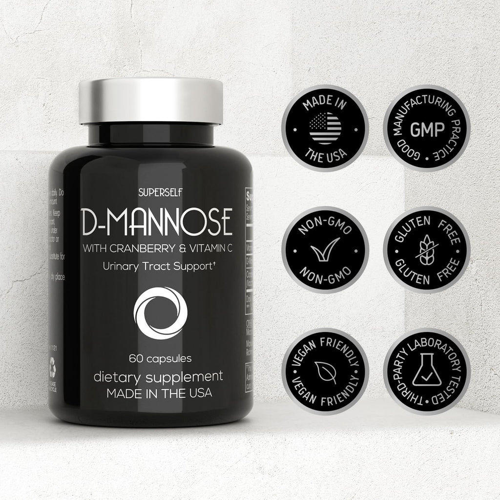 D-Mannose 1000mg Capsules with Cranberry Extract and Vitamin C, 60 Count F355