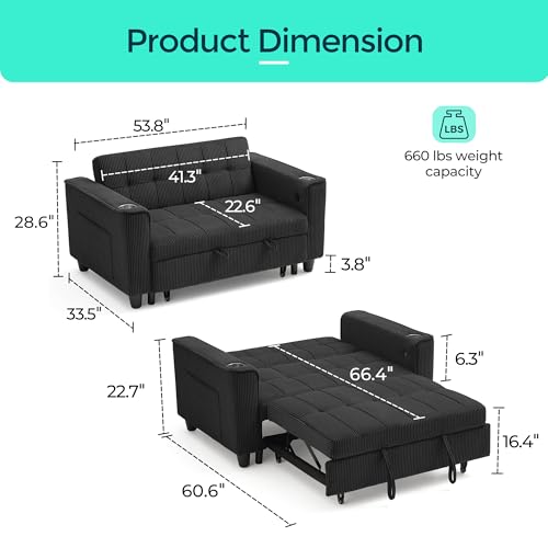 LINSY 3-in-1 Convertible Sofa Bed with Charging Station, Green E504001