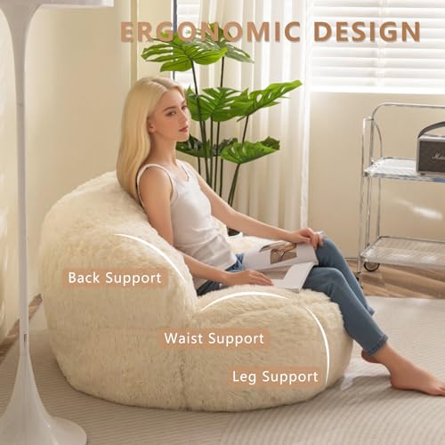 BYBYME Giant Faux Fur Bean Bag Chair for Adults with Filler T1937