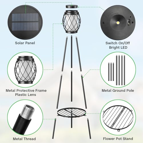 2 Pack Solar Lights Outdoor with Plant Stands - Metal Tripod Patio Decor M835880