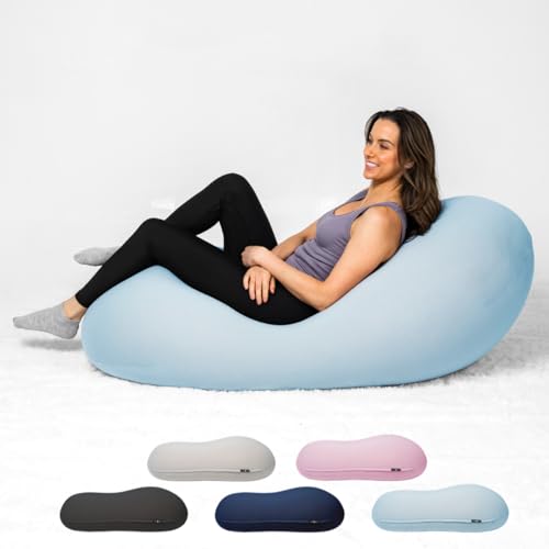 Moon Pod Bean Bag Chair - Large Modern Beanbag with Washable Stretch Cover, Light Gray J8137