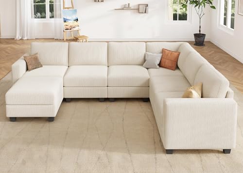HONBAY Corduroy Modular Sectional Couch with Storage, Dark Gray A586576