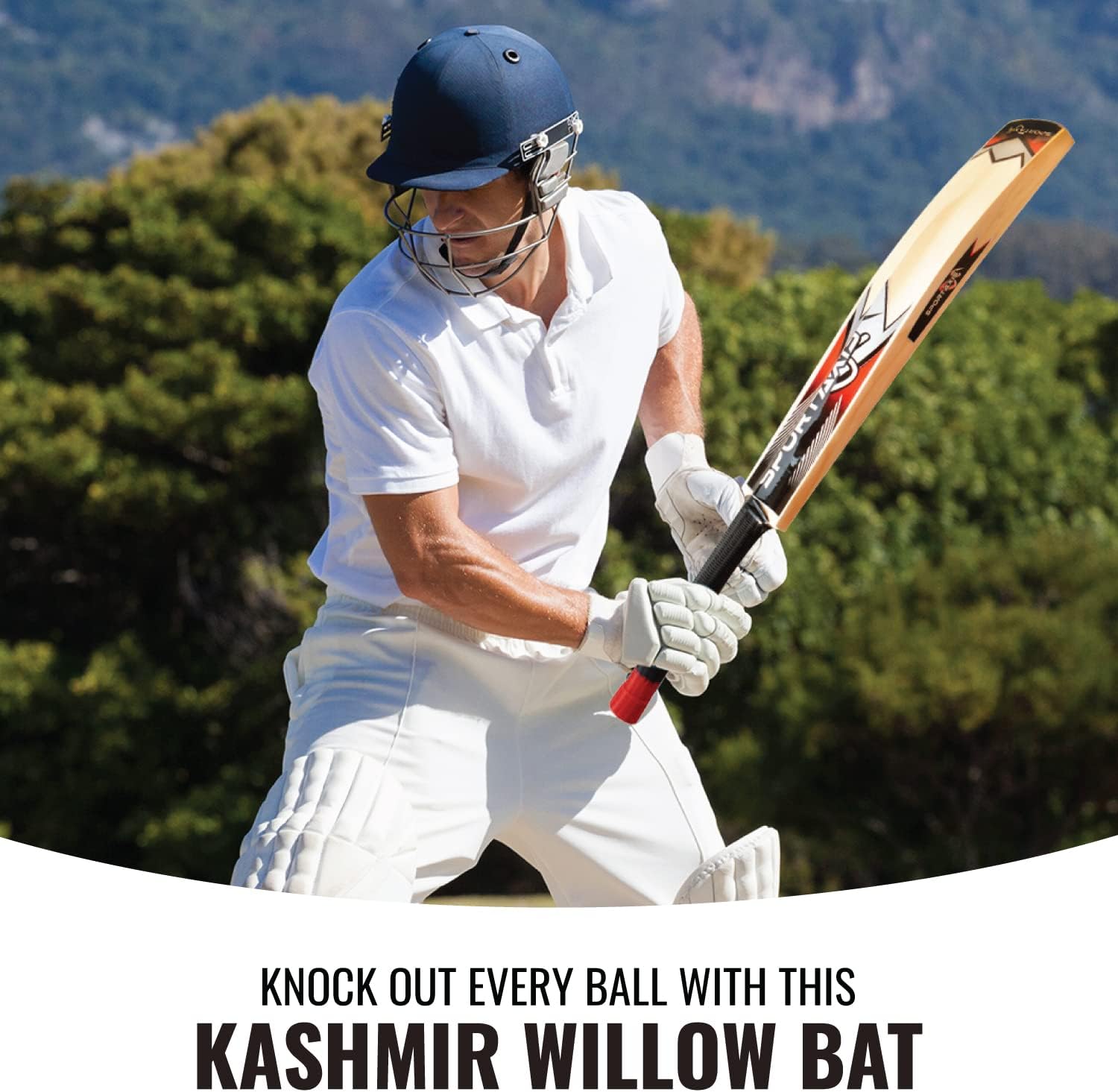 SPORTAXIS Wooden Kashmir Willow Cricket Bat with Foam-Padded Bag T3787