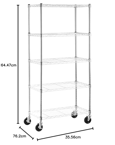 Amazon Basics 5-Shelf Heavy Duty Storage Shelving Unit on Casters, Black A813013