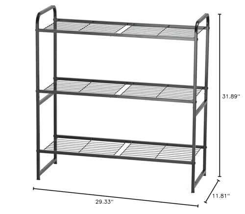 3 Tier Metal Wire Shelving Unit, Heavy Duty, Black O816606
