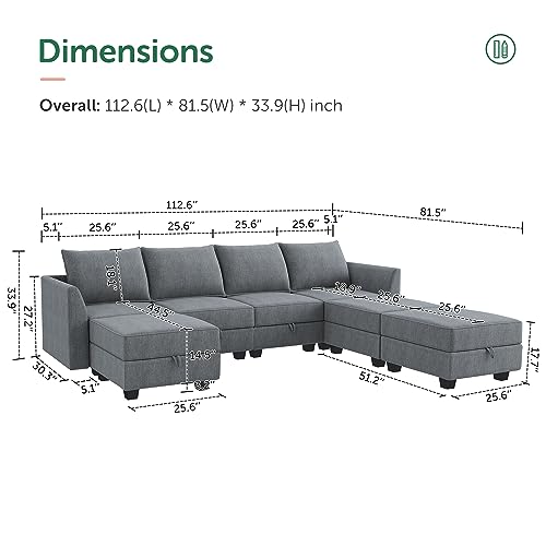 HONBAY Modular Sectional Sofa U Shaped Couch with Storage, Bluish Grey O55291