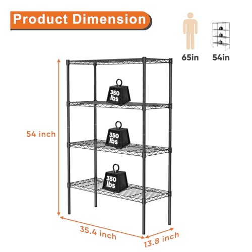 Sweetcrispy 4-Shelf Storage Shelving Unit, Adjustable Metal Wire Racks B3757